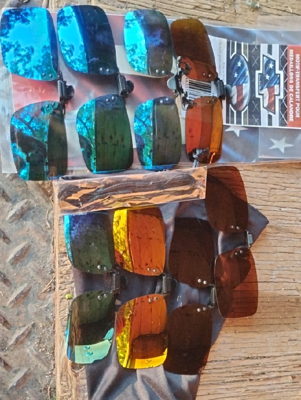Men's Clip-On Sunglass Lenses - Blue, Green, Amber, Brown (Pack)